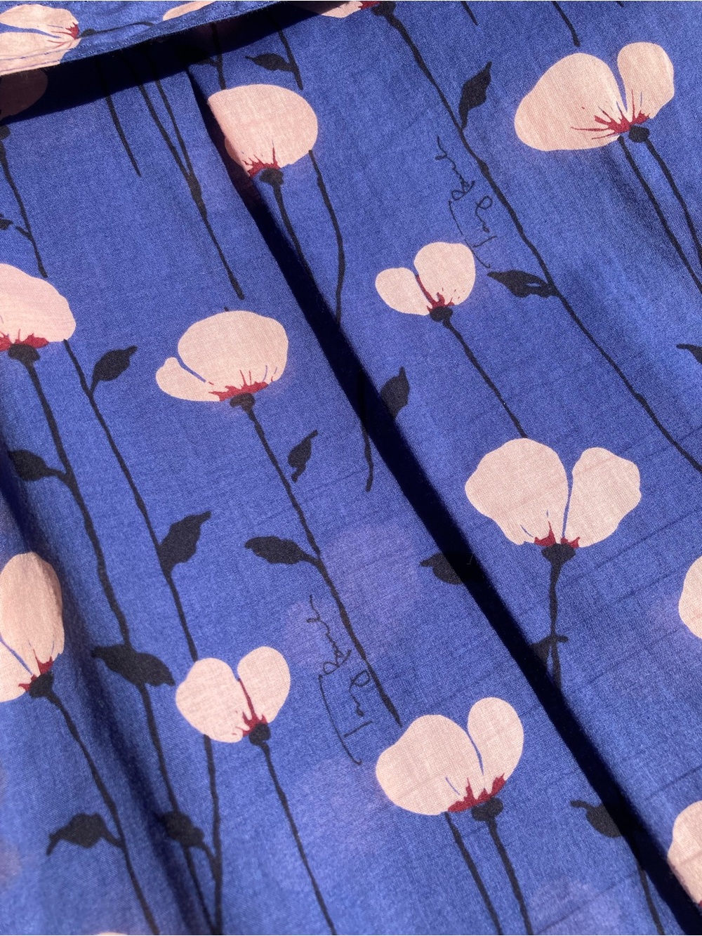 Tory Burch 100% Cotton Blue Button Front Belted Shirt Dress Pink Flower Print - Picture 7 of 14